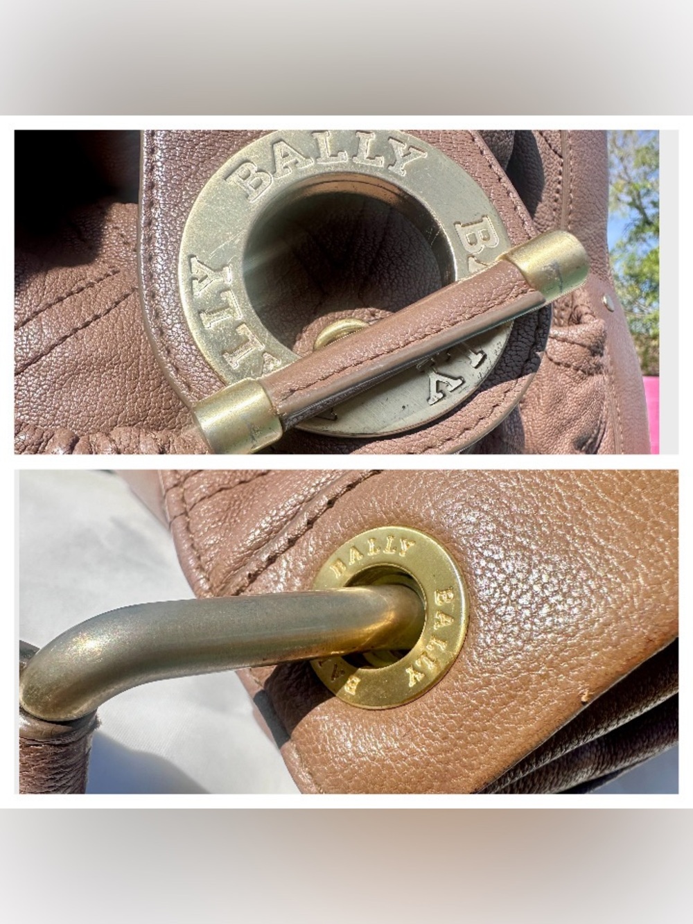 ❌SOLD❌BALLY Made in Switzerland Brown Leather Top Handle Bag Gold Chain - Picture 7 of 14